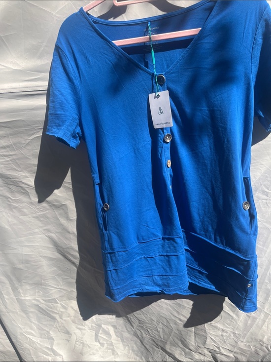 neon buddha Tops - neon buddha Bright Blue Button-Front V-Neck Top